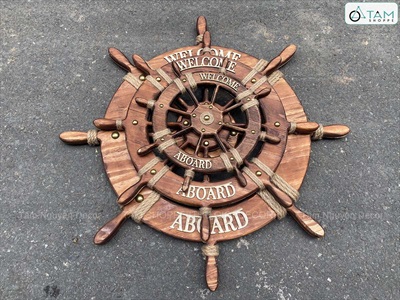 Bánh lái tàu trang trí Welcome Full Nâu đường kính 32 - 62cm [Gỗ dày - 3 Size] BANHLAI-05